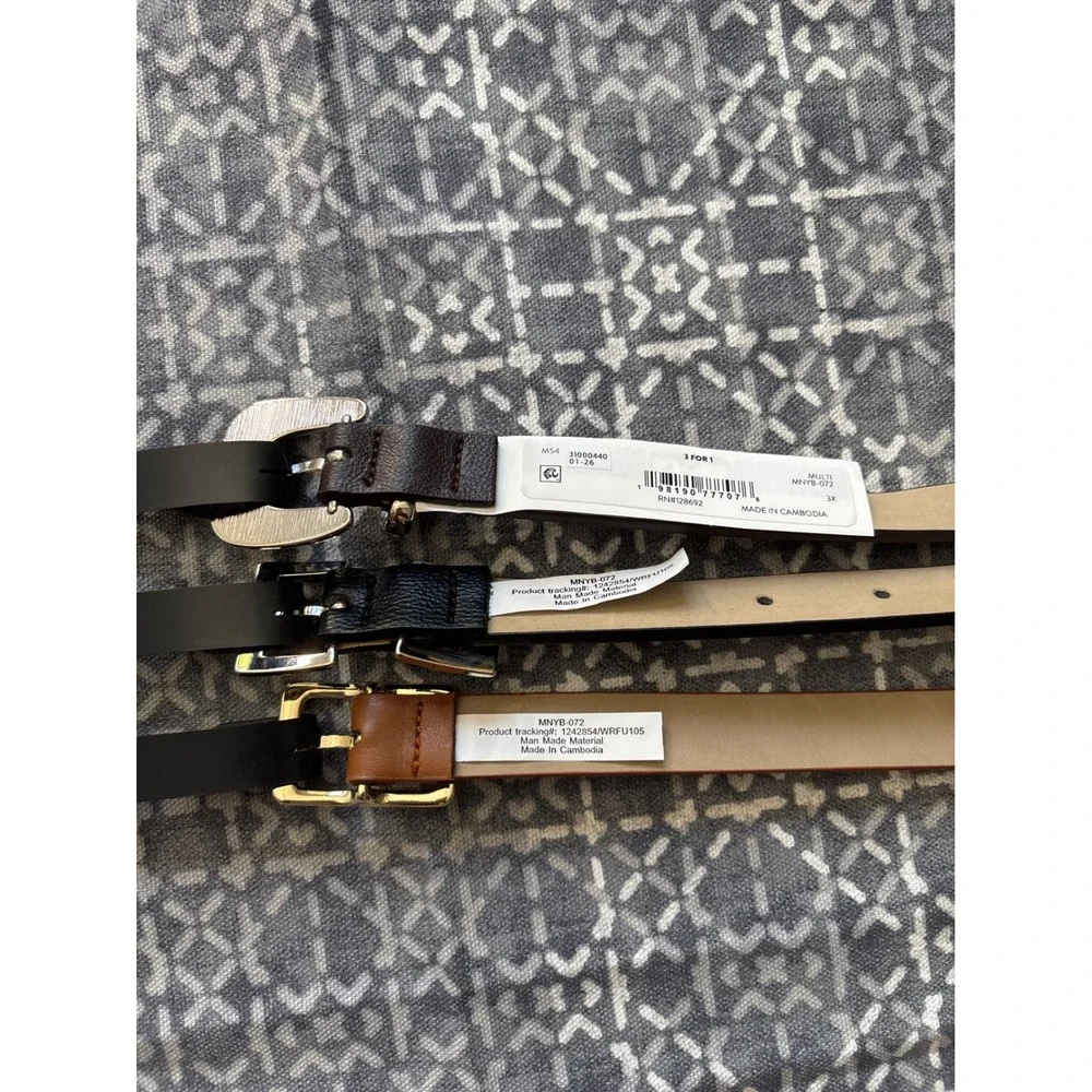 Madden NYC Belt Set Women 3X Multi NEW 3-Pack Skinny Faux Leather Western Buckle
